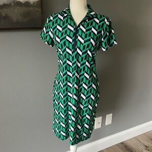 Jude Connally Alexia Dress GEO Block Navy-Green-White-Athleisure Zip